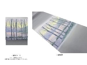 塩瀬手描き木々風景模様袋帯